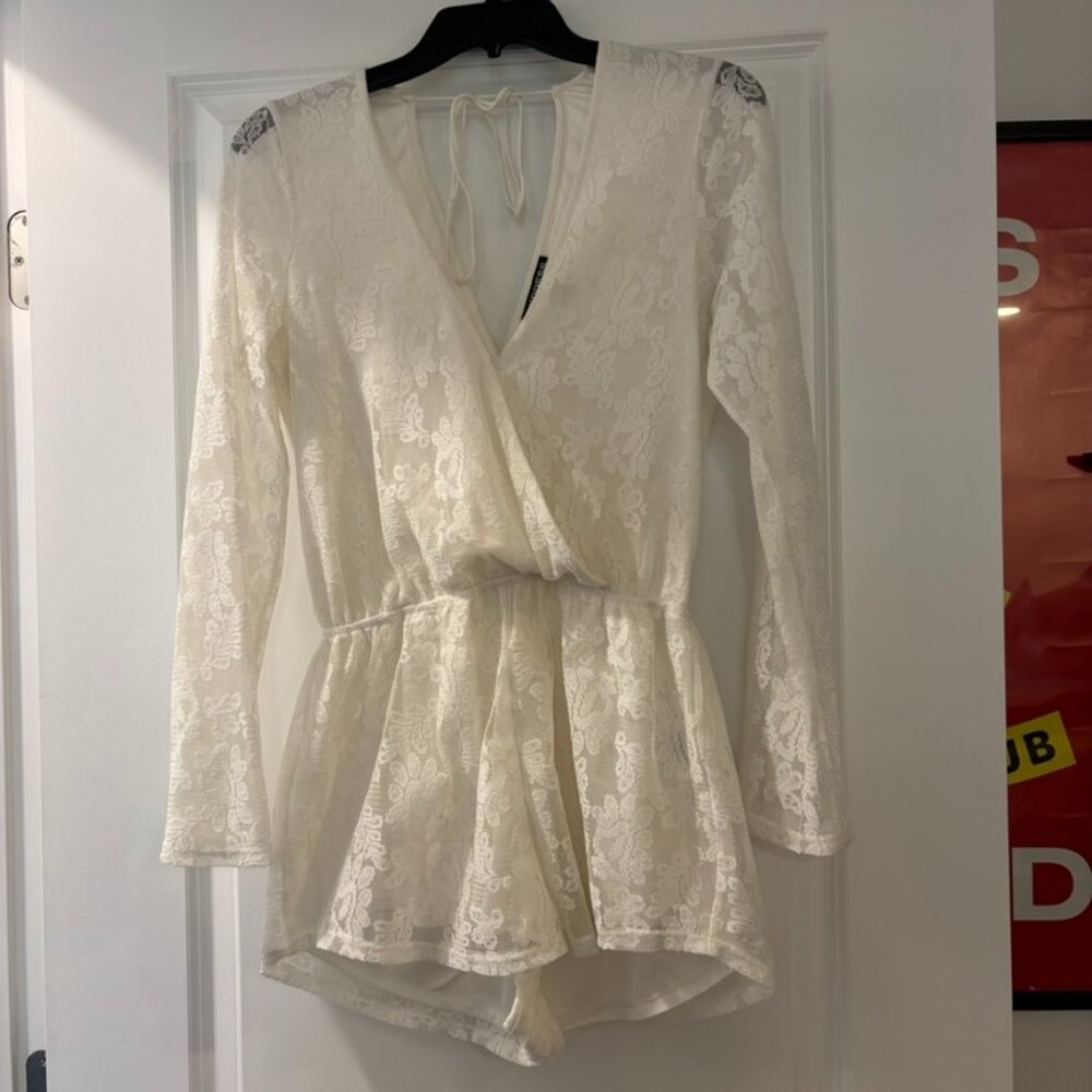 Express White Lace Wrap Style Top Romper